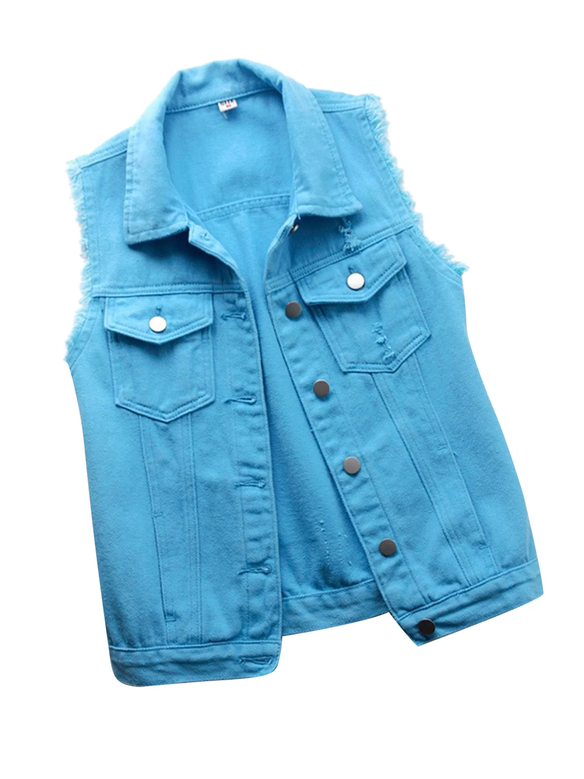 Sleeveless Stretch Denim Jacket with Pockets R460978