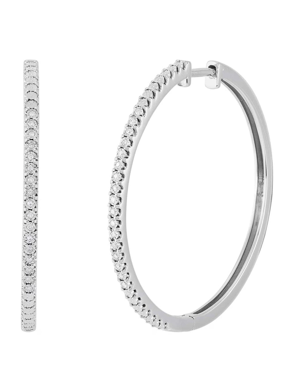 Sterling Silver Diamond Hoop Earrings Z3760