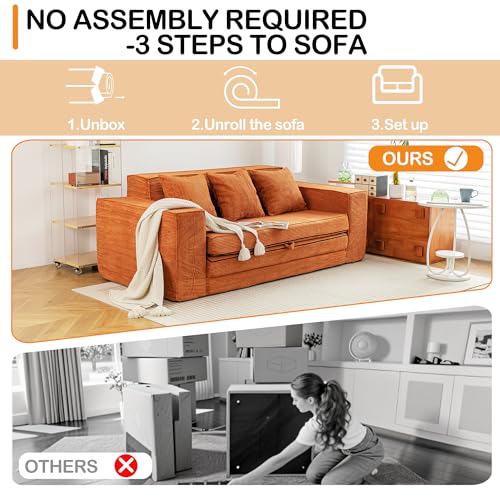 Grey Corduroy 3-seat Sofa Bed with 3 Pillows P86113