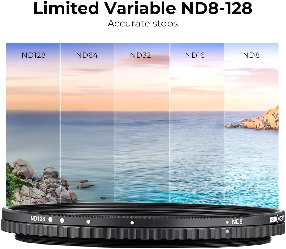 82mm Variable ND Filter ND8-ND128 (3-7 Stop) VND Filter Pack of 2 F92333