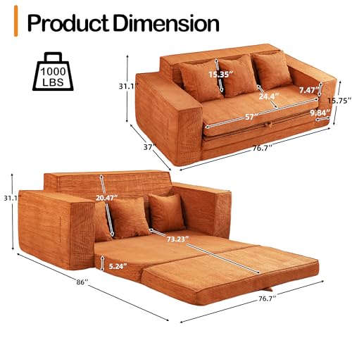 Grey Corduroy 3-seat Sofa Bed with 3 Pillows P86113
