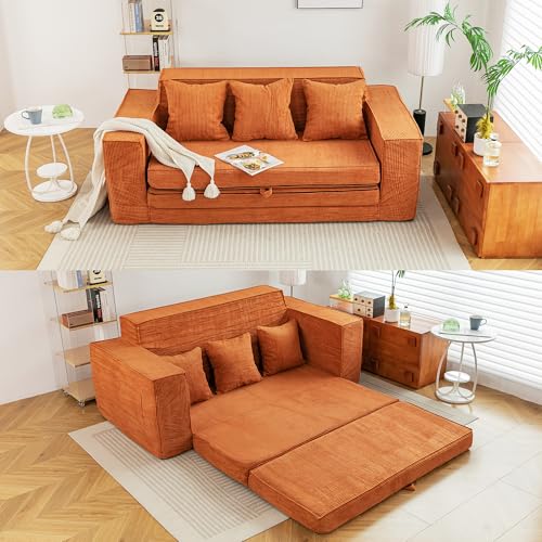 Grey Corduroy 3-seat Sofa Bed with 3 Pillows P86113