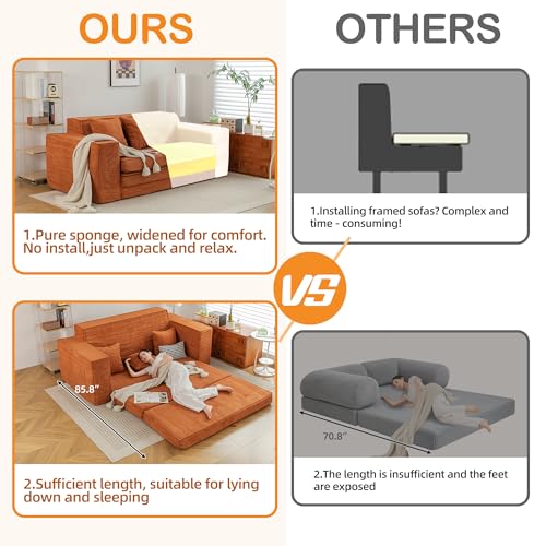 Grey Corduroy 3-seat Sofa Bed with 3 Pillows P86113