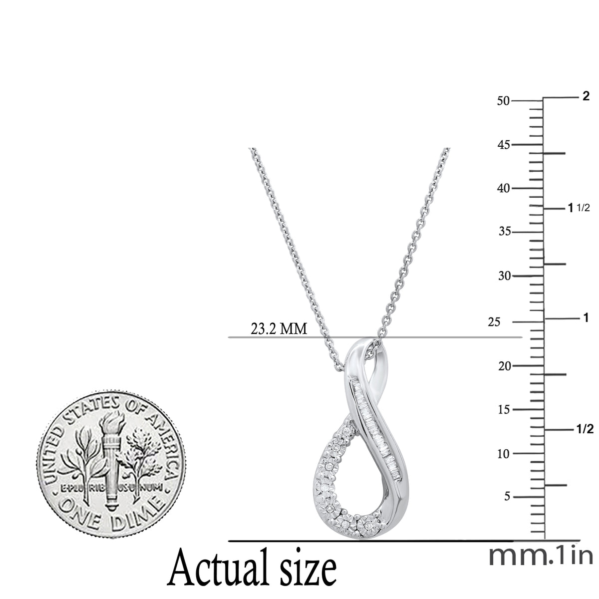 14K White Gold Diamond Twisted Infinity Pendant with 18 Inch Silver Chain T7417