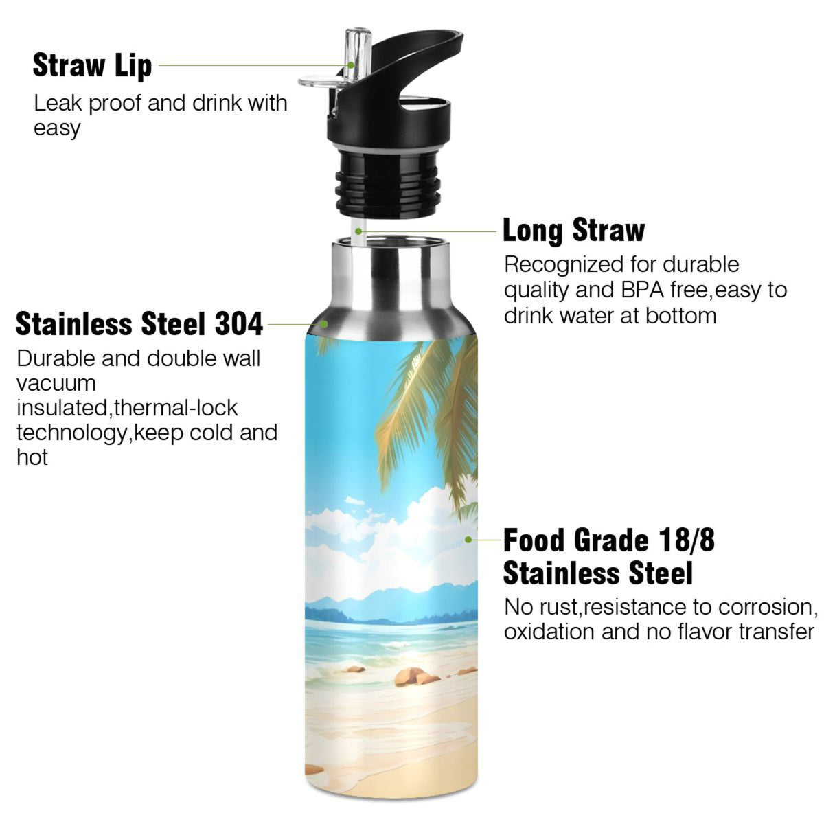 Insulated Stainless Steel Water Bottle with Straw Lid 20 oz V7016