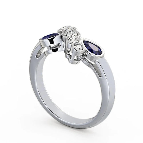 0.80 Ct Pear Cut Natural Blue Sapphire Diamond Eternity Band 14K White Gold Size 11 R204895