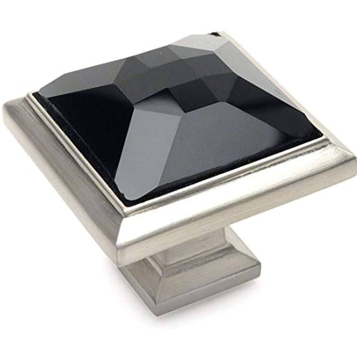 Satin Nickel Cabinet Hardware Square Knob with Black Glass - 10 Pack C4092
