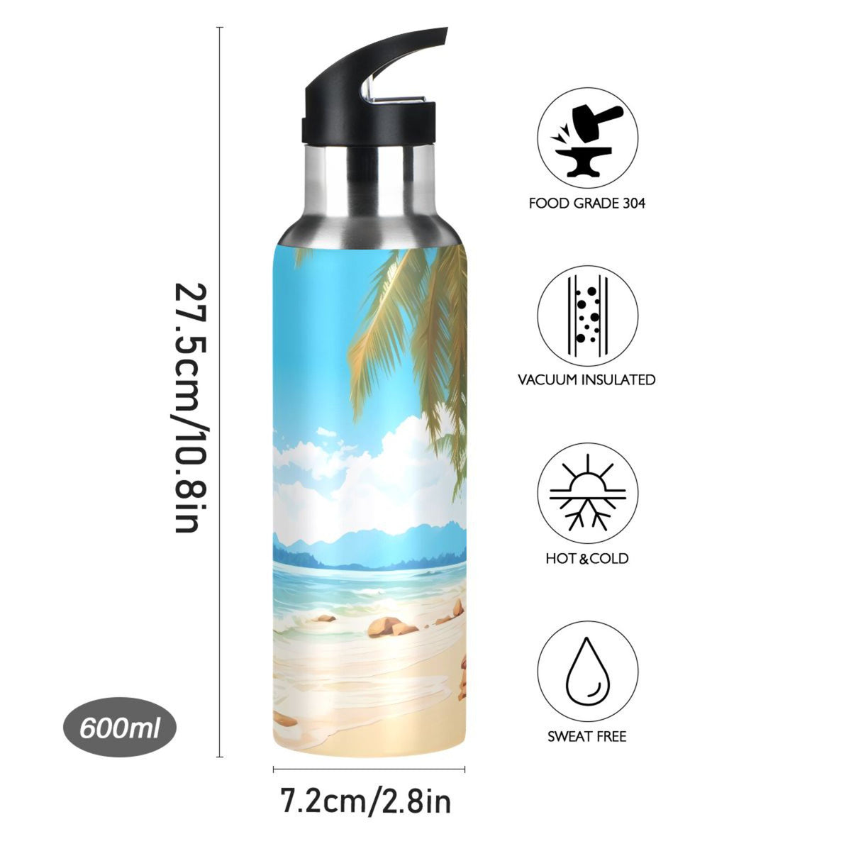 Insulated Stainless Steel Water Bottle with Straw Lid 20 oz V7016