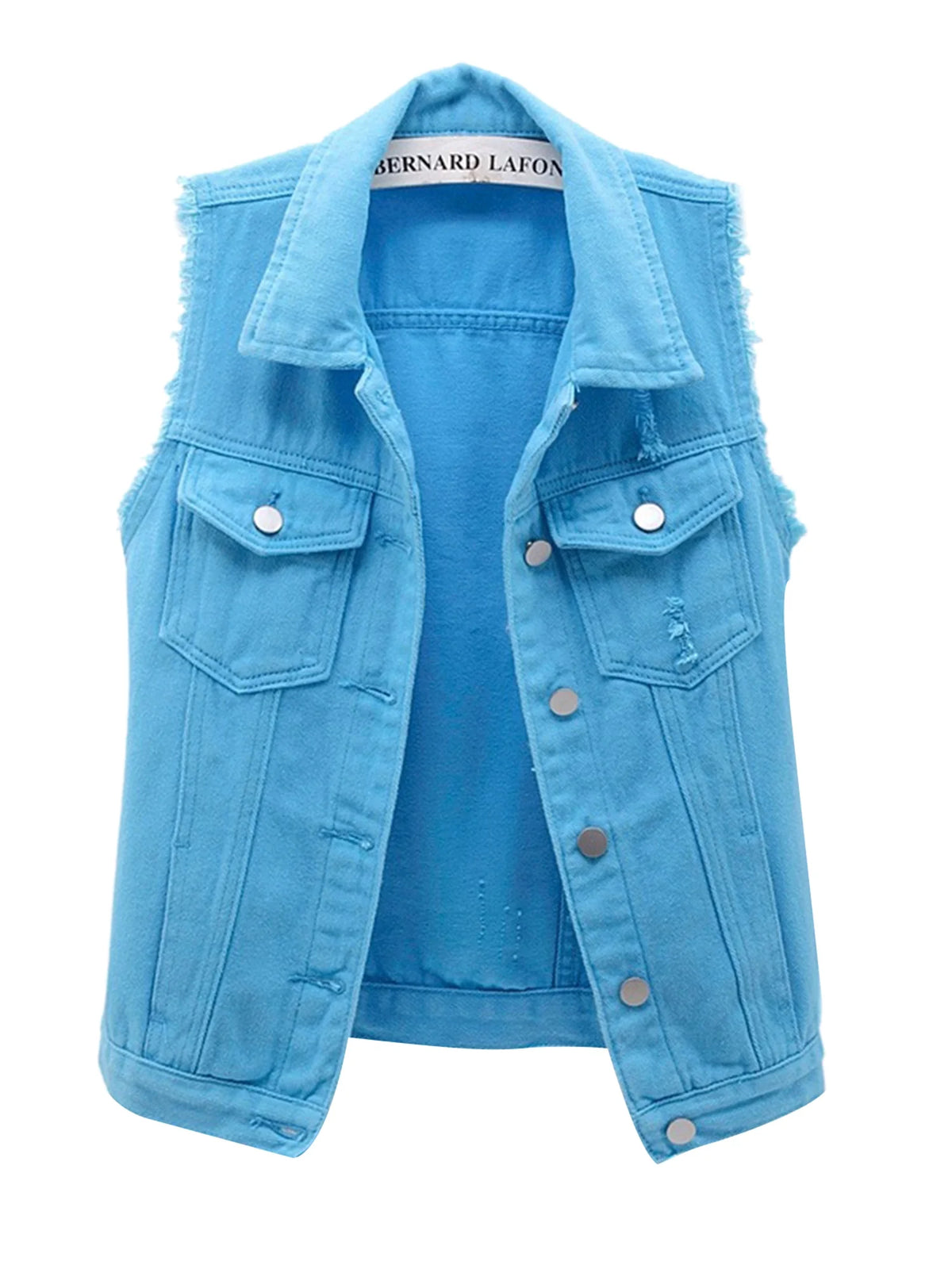 Sleeveless Stretch Denim Jacket with Pockets R460978
